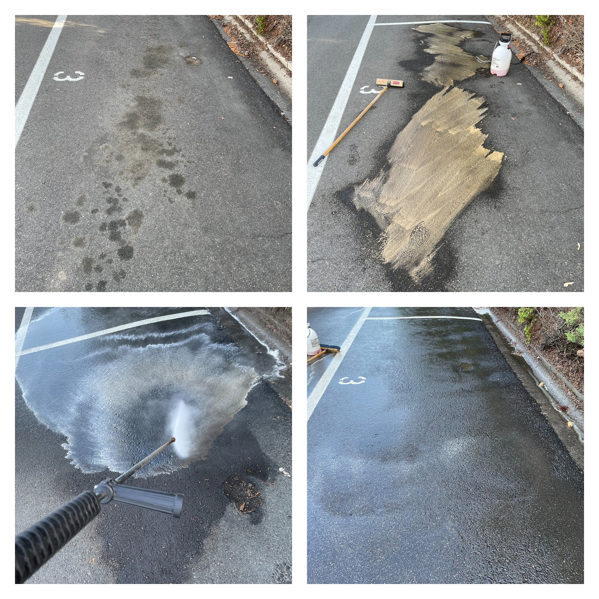 Asphalt parking lot oil stain removal Spokane WA